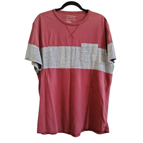 American Eagle Outfitters T-Shirt XXL Mens Red Gray Colorblock Casual Crewneck - Picture 2 of 9